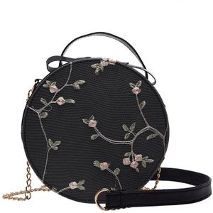 Vrouwen Flowar Kant Lederen Handtas Mode Vrouwelijke Kleine Messenger Schoudertas Ronde Purse Tassen Crossbody Bolsa