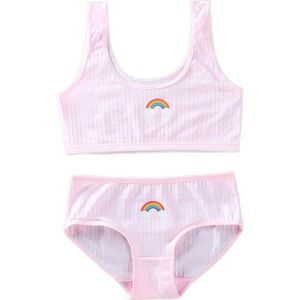 Tiener Jong Meisjes 2 Stuks Ondergoed Set Rainbow Bridge Print Katoen Training Beha Vest Top En Slipje Sport Bralette