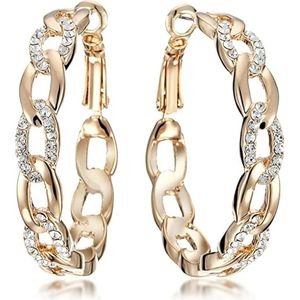Huitan Stijlvolle Gold Kleur Link Hoop Earring Voor Vrouwen Ingelegd Cz Steen Grote Cirkel Ronde Oorbel Luxe Trendy Sieraden