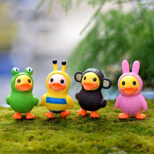 4 stks/set Eendje Duck Mini Pop Miniaturen Fee Tuin Mos Terrarium Hars Ambachten Decoraties Stakes Craft