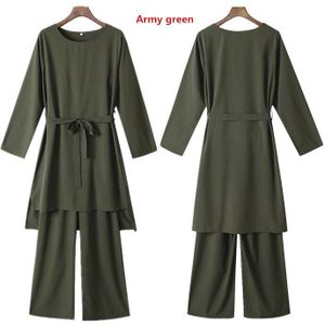 Plus Size Abaya Dubai Moslim Lace-Up Tops Broek 2 Stuks Sets Vrouwen Kaftan Vae Oman Pakistan Turkse Islamitische kleding Sets