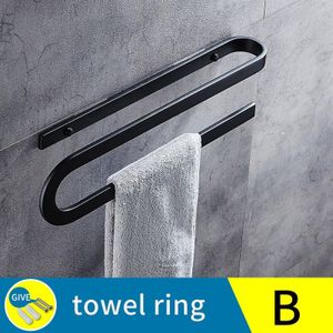 Wc Handdoekenrek Zwarte Vierkante Wandmontage Badkamer Armatuur Verdikking Dubbele Handdoek Ring Houder Washroom Planken Opbergrek