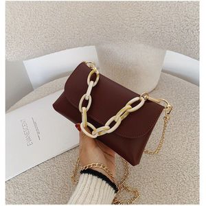 Female Acrylic Chains Small Handbag Women Shoulder Messenger Bags PU Leather Envelop Clutch Hand Bag Black White