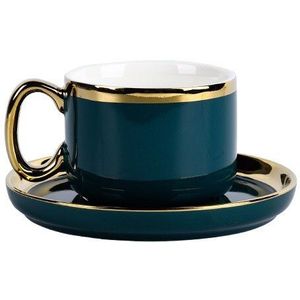 Europese Stijl Koffiekopje Theekopje Schotel Set Gold Trim Groene Keramische Koffie Melk Cup 200 Ml