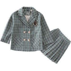 Kinderkleding Pak Meisjes Kleding Lente Groene Plaid Jas Plooirok Tiener Meisje Kleding Set 10 12 School Trainingspak Outfits