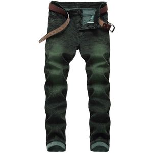 Jeans Mannen Mode Grijs groene kleur Denim Broek Vintage Mannelijke Slanke Biker Jeans mannen Broek Plus Size 42