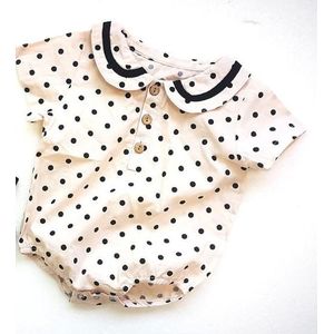 2022 Zomer Baby Meisje Dot Bodysuit Cotton Baby Boy Korte Mouw Leuke Beer Print Jumpsuit Kids Peuter Kleding 0-24M