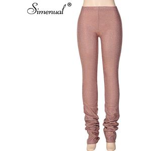 Simenual Glitter Shiny Mid Wachten Skinny Broek Solid Fall Vrouwen Kleding Bodycon Lange Broek Club Party Essentiële