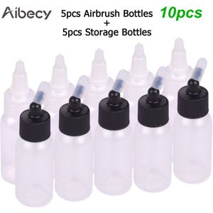 Aibecy Airbrush Verf Flessen Potten Potten Doos Van 10-Elke 1.2-Ounce(35cc) met Deksel Adapter Cap Schaal Lijn Dual-Action Siphon Feed