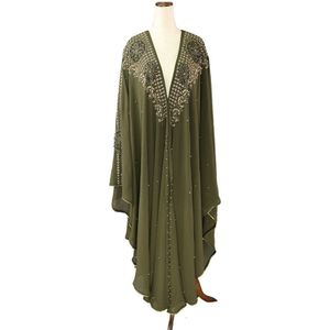 Md Super Size Chiffon Djellaba Jurk Kralen Borduren Moslim Kimono Abaya Vest Dubai Turkse Kaftan Marokkaanse Boubou