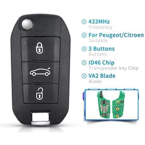 Keyyou 433Mhz ID46 Auto Afstandsbediening Sleutel Flip Voor Peugeot 208 301 308 5008 508 Voor Citroen C4L Hellaflush ongesneden HU83 VA2 Blade