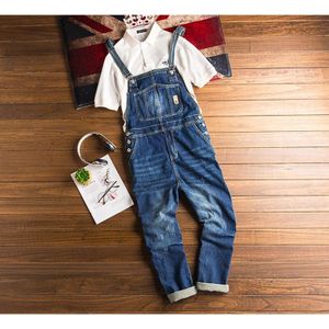 Retro Blauw Overalls Mannen Jeans Denim Overalls Grote Zakken Koreaanse Overalls Street Kleding