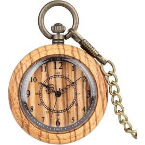 Retro Houten Case Zakhorloge Voor Mannen Arabische Cijfers Dial Accessoire Klassieke Ruwe Ketting Hanger Klok Reloj De Madera