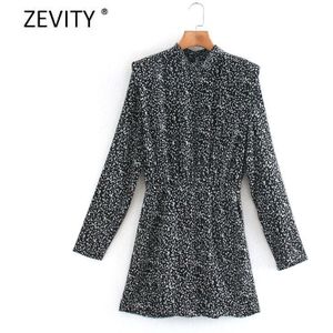 Zevity Vrouwen Vintage Stand Kraag Luipaard Print Toevallige Slanke Jurk Herfst Vrouwelijke Lange Mouwen Chic Business Mini Vestidos DS4532