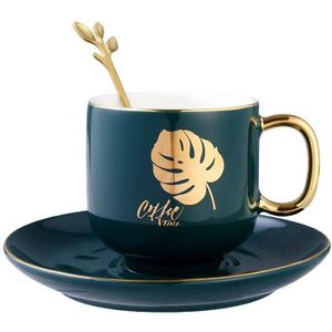 Europese Keramische Kopje Koffie Set Creatieve Eenvoudige Groene Goud Velg Turkse Koffie Cups Licht Luxe Tazas De Cafe Drinkware BE50CP