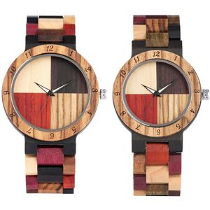 Mix-Gekleurde Houten Horloge Voor Koppels Quartz Houten Bangle Uurwerk Vouwsluiting Lover Natuurlijke Hout Horloges