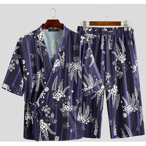 Incerun Mannen Gedrukt Pyjama Sets Korte Mouw V-hals Tops Leisure Shorts Leisure Shorts Nachtkleding Kimono Unisex Suits Homewear 7
