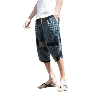 Jessic Mannen Broek Zomer Brede Breasted Harem Katoen Linnen Wijde Pyjama Losse Cropped Broek Baggy