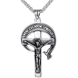 Klassieke Religieuze Jesus Cross Hanger Vredesduif Maan Titanium Staal Mannen Kruis Ketting Sieraden