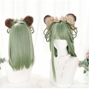 Cosplaysalon 45 Cm Lolita Mix Groen Ombre Pony Rechte Halloween Hittebestendige Leuke Party Synthetische Cosplay Pruik