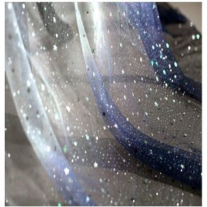 Zachte Stof Chiffon Stof Sheer Dansen Jurk Materiaal Blauw Wit Gradiënt Stars Gaas Sequin Mesh, Door De Meter