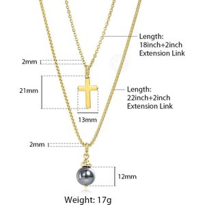 Rvs Cross Hanger Collier voor Mannen Vrouwen 2mm Gelaagde Gouden Kleur Kruis Metalen Kraal Charme Ketting Set LDNM31