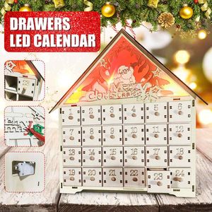 Houten Kerst Chocolade Kast Advent Kalender Stand Diy Lade Led Light Up Kerst Countdown Kalender Met 24 Laden