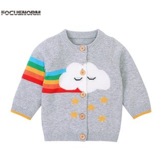 Focusnorm 0-24M Winter Baby Meisjes Trui Jas Knit Print Lange Mouwen Single Breasted Ruches Prinses Jas