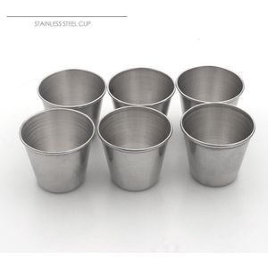 6 Stks/set 45/70Ml Draagbare Draagbare Roestvrijstalen Heupfles Mini Wijn Glas Klein Wijnglas Barbecue Saus cup Bar