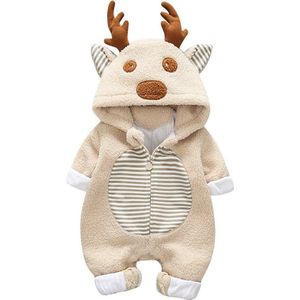 Winter Baby Kleding Kerst Cartoon 3D Herten Baby Romper Overall Pasgeboren Jongen Meisje Fleece Warm Jumpsuit Xmas Kostuum