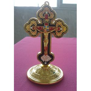 Fine gold-plating Set met diamanten Europese klassieke Jesus cross pictogram auto reizen ornament kruisbeeld craft jesu rood lam van god