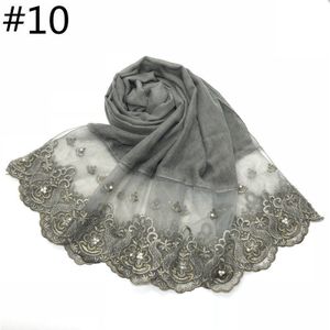 1PC vrouwen sjaals Mode sjaal kant kanten met parels viscose solid plain sjaal moslim hoofd Sjaal/Hijab 10pcs