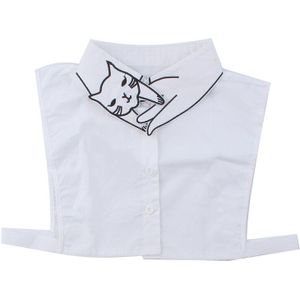Engeland Retro Originele Nep Kraag Dameskleding Accessoires Afneembare Revers Shirt Leuke Kat Borduurwerk Chiffon Kraag Wit