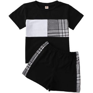 Focusnorm 2-7Y Zomer Kids Jongens Kleding Sets Plaid Patchwork Korte Mouwen Trui T Shirts Shorts 2 Stuks