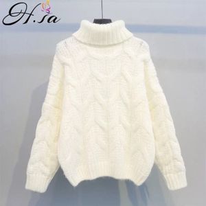 H.SA Women Winter Warm Christmas Sweaters Korean Twist Knitwear Pullovers Long Sleeve Thick Jumpers Loose Outerwear Tops