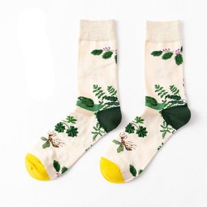 Vrouwen Creatieve Sokken Katoenen Bloem En Bird Schets Print Sokken Anti-Wrijving Houden Slanke Meisje Mid Sokken Harajuku