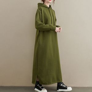 Vrouwen Jurk Casual Lange Hooded Jurk Vrouwelijke Warme Jurk Casual Temperament Dikke Lange Mouwen Losse Slanke Jurk Vrouwen