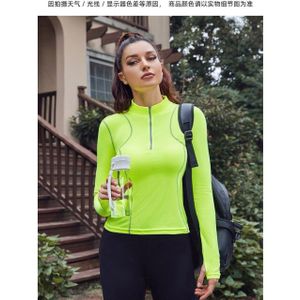 Vrouwen Fluorescerend Groen Outdoor Running Lange Mouw T-shirt Lijn Yoga Half Rits Top Fitness Elastische Training Kleding