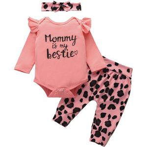 Pasgeboren Baby Meisjes Outfits 3Pcs Casual Lange Mouwen Jumpsuit + Luipaard Ruches Broek + Hoofdband Pak