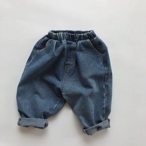 5472 Kinderen Jeans Herfst Simple Alle Match Jongens Casual Broek Back Flap Pocket Meisjes Denim Broek 1-7T Kids Broek