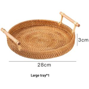 Houten Handvat Rotan Opbergvak Ronde Lade Rieten Mand Brood Voedsel Plaat Fruit Taart Plaat Servies Plaat