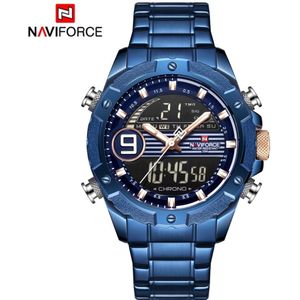 Naviforce Mannen Horloge Chronograaf Sport Horloges Klok Dual Display Quartz Analoge Digitale 3ATM Waterdicht Horloge Zwart