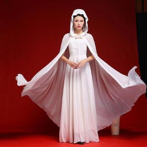 Vrouwen Chiffon Bridal Cape Lange Wedding Mantel Hooded Lady Party Prom Cape Cosplay Heks Piraat Gerold Mantel Zwart Rood