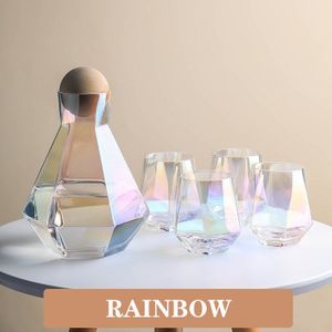 1.4L Geometrische Glas Pitcher Met 4 Kopjes Borosilicate Water Karaf Theepot Waterkoker Water Jug Drinken Dispenser Kleurrijke Clear