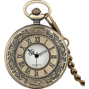 Retro Quartz Horloges Unisex Half Hunter Hanger Ketting Klok Brons/Zilver/Zwart/Goud Romeinse Nummer Steampunk reloj