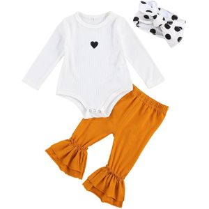 Focusnorm 0-18M Nieuw Zuigeling Kinderen Meisjes Jongens Kleding Sets Liefde Hart Lange Mouw Romper Tops Flare Broek hoofdband