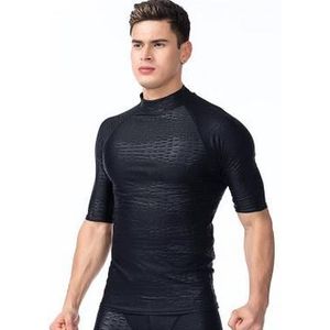 Plus Size Surfen Zwemmen Tops Mannen Strand Zon UV bescherming Badmode Rash Guard Man Korte Mouw Basic Skins Tees zwart