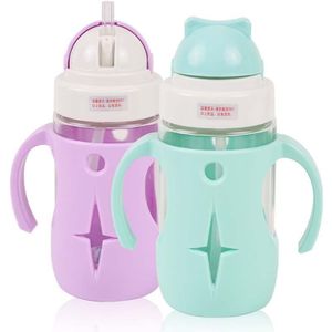 Baby Kids Glazen Fles Met Stro Kind Drinken Fles Voeden Glas Cup Lekvrije Fles met Siliconen Case 260 ML