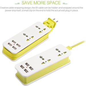 Draagbare Universele 100 V-240 V 2 Outlets Surge Protector Travel Power Strip met 4 Slimme USB Lader Poorten multi-Poort Wall Charger