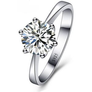 Vrouwen Bridal Wedding Engagement Classic Vinger Ringen Super Shiny Cubic Zirkoon 925 Sterling Silver Crystal Sieraden